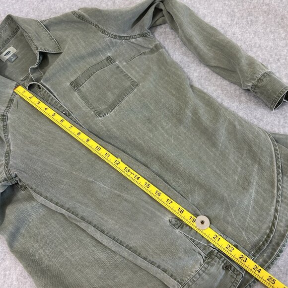 OLD NAVY Womens Tunic Top L Green Long Sleeve Soft Washed Tencel Button Up Shirt - Picture 5 of 8